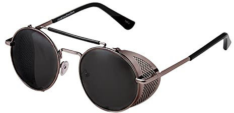 Ultra Gun Metal Grau Steampunk Tiefblende Sonnenbrille Retro Damen Herren Rundbrille Metall Gothik Kreis Cyber Cosplay Brille UV400 Unisex
