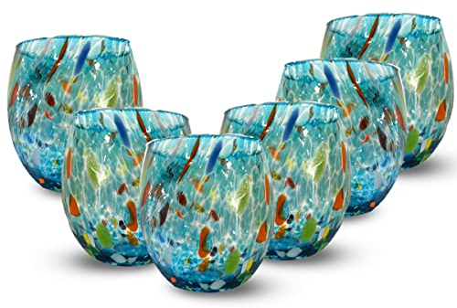 Gocce di Murano 6 copas de vino según la tradición de los artesanos de Murano, vidrio soplado y hecho a mano de 200 ml – Copas de vino elegantes y valiosas