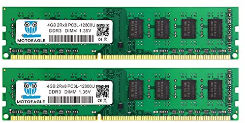 PC3L 12800U 8GB Kit (4GBx2) DDR3L 1600MHz UDIMM Ram, 4GB 2Rx8 PC3 12800U 1.35V CL11 240-Pin Memoria Desktop