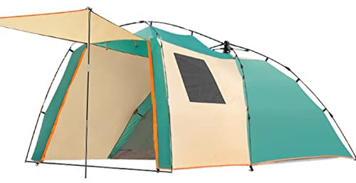 TXTC Zelte für 3-4 Personen Camping Zelt, Familienzelt, Zelt im Freien, tragbar für Grillen, Camping, 3 große Mesh-Fenster, Belüftung, wasserdichtes Pop-Up-Großzelt (Color : Khaki+Green)