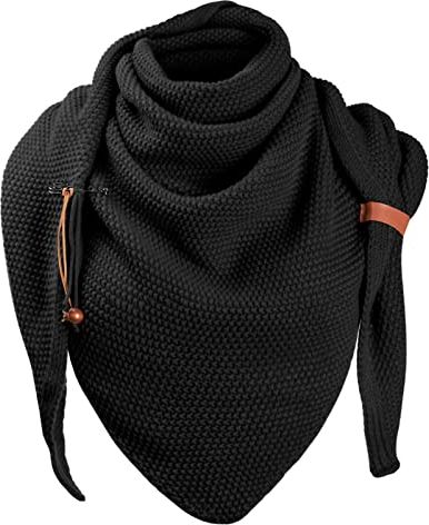 CMTOP Damen Strickschal groß Dreiecksschal Winter Schal Mit Knöpfen Flauschige Weiche Wolle Geschenke Herbst Geschenk(Schwarz,Einheitsgröße)