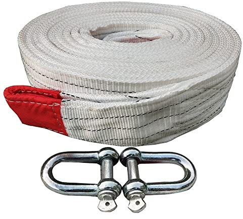 ZZDZW 5/10/15/20 Tonnes Corde De Remorquage Nylon Sangle De Remorquage avec 2 Manilles De Sécurité Auto Voiture 4X4，4m/5m/7m/9m Câble De Remorquage De Voiture (Color : White, Size : 9 m(10T))