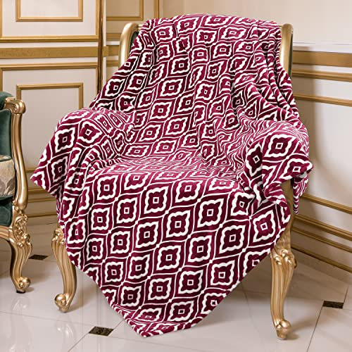 Catalonia Classy marokkanische Lotus-Blau-Fleece-Überwurfdecke für Couch, leichte, weiche, gemütliche Lounging-Decke für alle Jahreszeiten
