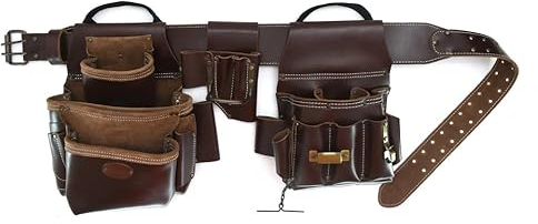 Style n Craft Elektriker Kombi-Werkzeuggürtel mit 2 Werkzeugtaschen und 4 Taschen Multi-Werkzeughalter Vollnarbenleder Elektriker Werkzeuggürtel Dunkelbraun (98464)
