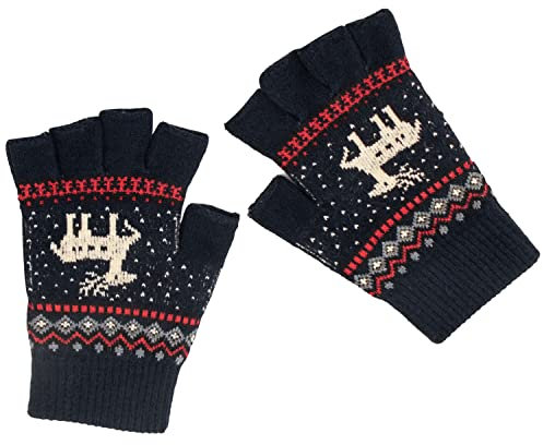 Zolunu Guanti invernali unisex a mezze dita, caldi guanti invernali senza dita, guanti elasticizzati per digitazione a maglia, Nero , Taglia unica