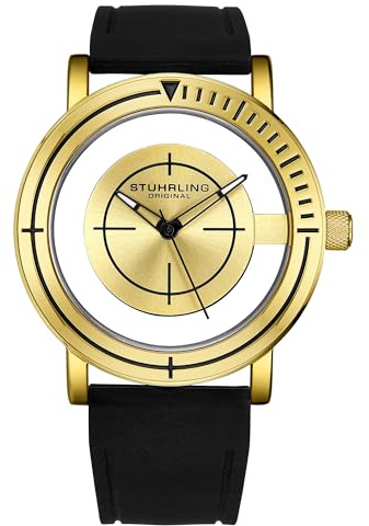 STUHRLING Sniper 3915 Quartz Watch 42mm Case Classic Aviator with Rubber Strap