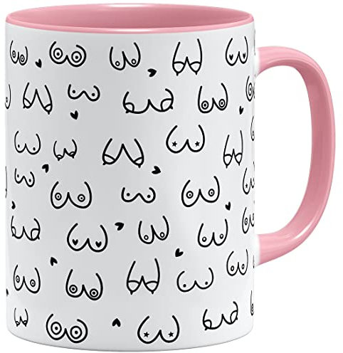 OM3® witzige Kaffeetasse mit Brüsten Titten Tasse Brüste-Muster | Keramik Becher | 11oz 325ml | Rundumdruck | Rosa
