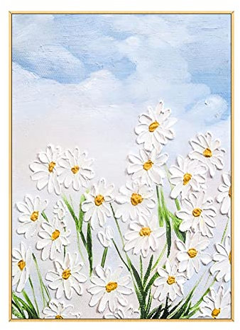 RGVV Tableau Peinture Huile sur Toile Grand Format,Peintures À l'huile De Fleurs De Marguerite sans Cadre Modernes Peintures À l'huile Originales Peintes À La Main Oeuvre Texturée Extra Large AR