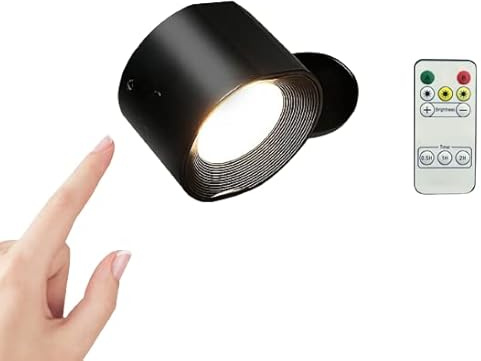 Peel and Stick Adhesive Wall Reading Light for Bedroom or Living Room | Cordless Battery Rechargeable Stickable Wall Light | No Fixings or Wires / Cables Necessary | Touch Control Rotatable Spotlight