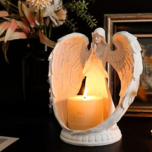 Cockjun Engel Kerzenhalter Deko: Eleganter Engelsfigur Engels Statue Teelicht Kerzenhalter für Tischdekoration Geschenke (Groß, Kerzen)