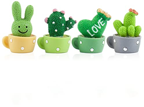 BETESSIN Kit de 4pcs Décoration Tableau de Bord de Voiture Ornements Mignons Pot de Cactus Mini Figurine de Cactus Accessoire Décoration pour Voiture Maison Bureau Cadeaux