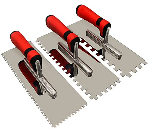 Set di 3 spatole dentellate quadrate in acciaio inox per piastrelle (dimensioni intaglio: 5/32 e 5/16 e 1/2) Kit manuale per muratura per installazione di piastrelle a parete