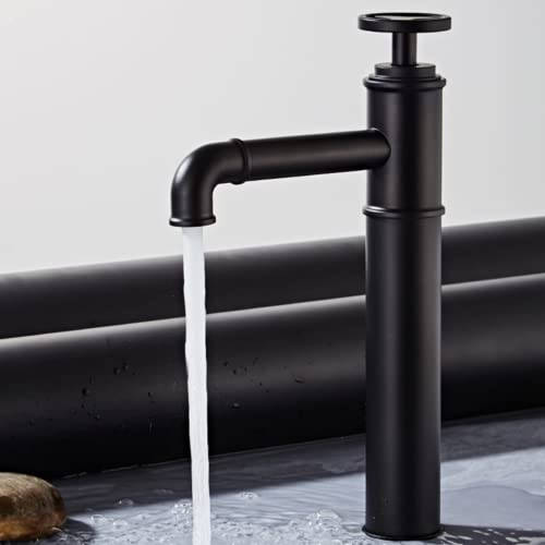 Messing Waschbecken Wasserhahn Industrie Stil Heiß Kalt Mischbatterie Wasserrohr Form Badezimmer Waschtisch Wasserhahn Einhandgriff Deck Montiert (H Matt Schwarz)
