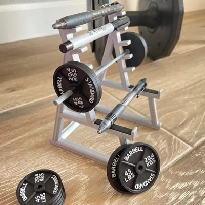 gudong Squat Rack Pen Holder,Desk Organizer,Mini Squat Rack Ornaments With Barbells And Weight Include A Barbell Rack And Two 45lb Weights