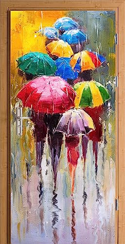 HUBDECO Türwandbild - Selbstklebende Türaufkleber - Wandbilder Aufkleber - Fantasi, Kunst, Leinwand Tapete - Türaufkleber - für Türen, Möbel, Schränke, Spiegel - 88x200cm - Regenschirme