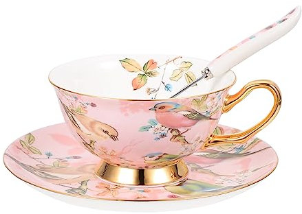 BESTonZON Einzigartiges Becher-set mit Pflanzen- und Vogelmuster Tassen- und Untertassen-set Tee-/kaffeelöffel-becher für Den Täglichen Gebrauch