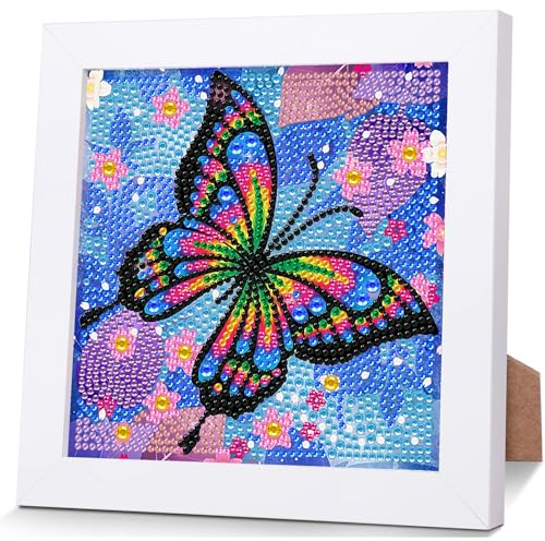 Giahism Schmetterlings-Diamant-Malerei-Set mit Rahmen–Schmetterlings-Diamant-Kunst für Kinder im Alter von 8–12 Jahren-Diamant-Malerei mit schöner Geschenkverpackung (15 x 15 cm)