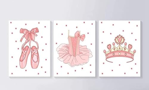 UEHVVF Mädchen Ballettschuhe Krone Fototapete Prinzessin Skandinavische Moderne Kunst Bilder, Mädchen Poster Und Gedruckte Fototapete Schlafzimmer Rahmenlos (Pink,30 * 40CM)