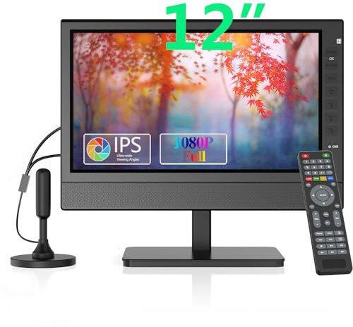 ZOSHING 12inch Portable TV,Small TV with Aerial-Digital T2 Tuner and HDMI,USB/TF slot and 12v charge cable/AC adapter