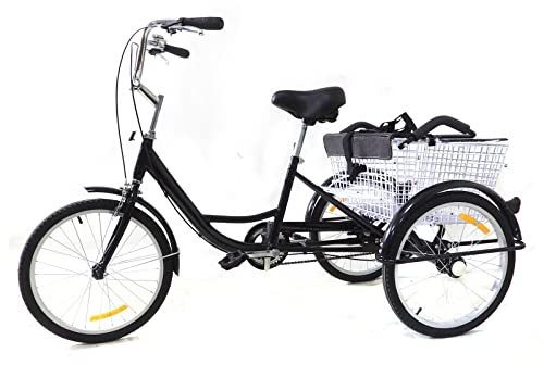 Quiltern 20 Zoll Dreirad für Erwachsene 3-Räder mit Korb & Kindersitz Verstellbarer Lenker Sattel
