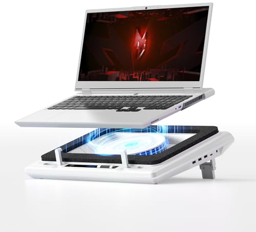 Base raffreddamento PC portatile 2024 con velocità regolabile, ventola turbo extra-large da 14 cm e schiuma sigillante per un raffreddamento rapido per notebook da 38 a 48 cm, hub USB a 3 porte