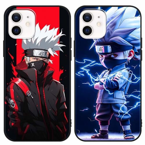 PBNDJVG 2 Stück Handyhülle für Apple iPhone 12/iPhone 12 pro Hülle 6.1 Zoll Anime Kakashi Manga Muster Design Junge Case All Inklusiv Linsen Schutzhülle TPU Silikon Weich Ultra Dünn Cover, 12