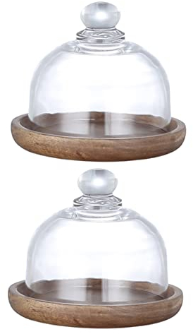 Milisten 2 Sets Wooden Dessert Cup Wooden Dessert Tray Mini Cake Tray Candy Rack Display Stand Crystal Cake Stand Cake Glass Cover Mini Cake Plate with Stand Mini Dessert Tray Miniature Pie