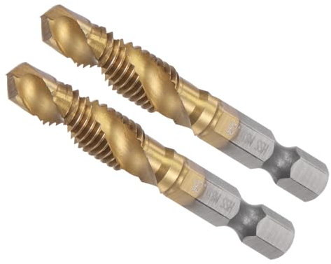 CoCud Foret-Taraud Combiné, Taille de Filetage M8 x 1,25, Queue Hexagonale de 1/4, Acier Rapide Revêtu de Titane 4341 - (pour Aluminium, Acier Inoxydable, Plastique), 2 Pièces