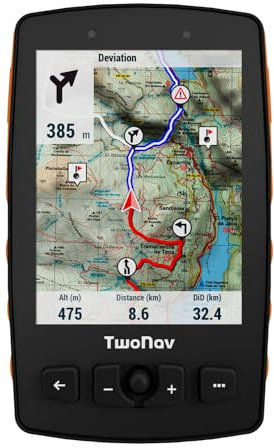 TwoNav Aventura 2 Plus (32 GB), handheld GPS with 3.7-inch wide screen, buttons and joystick for mountaineering, mountaineering, trekking or hiking with maps included. Colour Orange