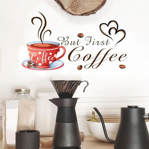 COVPAW Wandtattoo Kaffee Zeit Kaffee Becher Kaffee Tasse Wandaufkleber Selbstklebend Kaffee Ecke Cafe Cappuccino latte macchiato Espresso Wohnzimmer Küche Wandsticker Wanddeko (COFFEEFIRST)