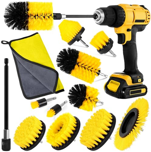 AOUVT Brosse Perceuse 12 Pcs Brosse de Nettoyage Brosse de Nettoyage pour Perceuse Électrique Brosse de Nettoyage de Roue Brosse de Visseuse Convient pour Cuisine, Voiture, Salle de Bains, Carrelage