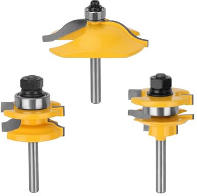 Yougfin Router Bit 3PCS, 1/4 Shank Round Over Cove Router Bit Set for Woodworking, Raised Panel Cabinet Door Making Router Bits, Kitchen Cabinet Door Frame Shape Cutters