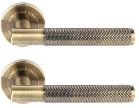 Hunta HANDLEZONE® Evo Knurled Grip Lever On Round Rose Door Handles, Internal Passage Latch Handles, 1 Set - Antique Bronze