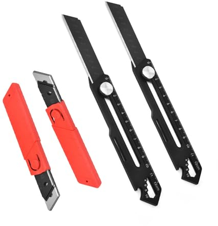 Lot de 2 Cutters Professionnels Couteau Utilitaire Rétractable Chariot en Acier Inox, Couteau de Graphique Cutter Chariot en Acier Inox, Couteau de Graphique, 10 Lames en SK5 de Rechanges Compris
