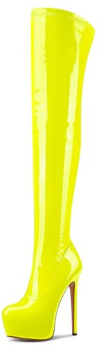 Aachcol Sopra il Ginocchio Spillo Stivali Piattaforma Stivali Alti Fino Alla Coscia Rotonda Punta Cerniera Sexy Dress Alto High Tacco Heel Stivali Giallo 39 EU