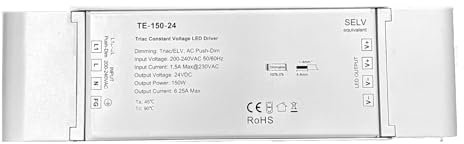 Alimentatore CV 24V Dimmerabile Triac taglio di fase e Push per Led Tensione Costante (150, Watt)