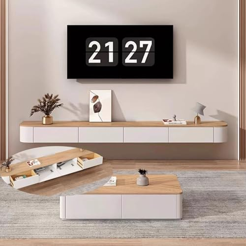 XDXINY Meuble TV suspendu en bois massif pour salon, maison, table basse, support TV 140, 160, 180, 200, 220, 240 cm, plusieurs tailles (Blanc-Marron, 160 x 20 x 24 cm)