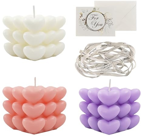 Bubble Candles, 3PCS Cube Scented Candle, Soy Wax Scented Aromatherapy Candle, Heart Shaped Candle for Cute Minimalistic Room Decor, Gifts for Valentine's Day, Anniversary, Birthday