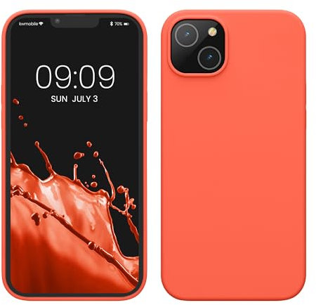 kwmobile Case for iPhone 14 Plus Case - Slim Soft TPU Silicone Cover - Works with Wireless Charging - Vivid Coral