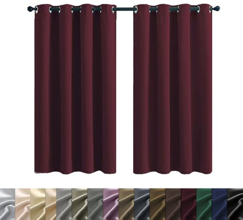 WUXXIANG Lot de 2 Rideau Occultant Thermique 80 x 180 cm Thermique Isolant Anti Froid et Chaleur, Rideaux Occultants à Oeillets 2 Panneaux, avec Noir Doublure, pour Cuisine Chambre, Vin Rouge