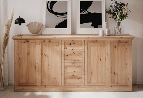 Anrichte >Timber< Landhaus, 4 Türen, 4 Schubladen, 4 Böden, in Artisan Eiche Dekor - 200x90x40cm (BxHxT)