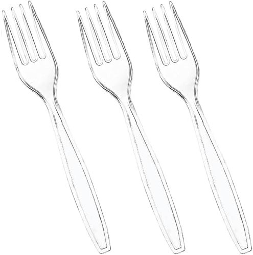 IZMAH LTD 50 x Clear Reusable Plastic Forks Heavy Duty Light Weight Cutlery Set Perfect for Foods Fruits Dinnerware Birthday Parties Events Picnics Camping Catering Daily Use
