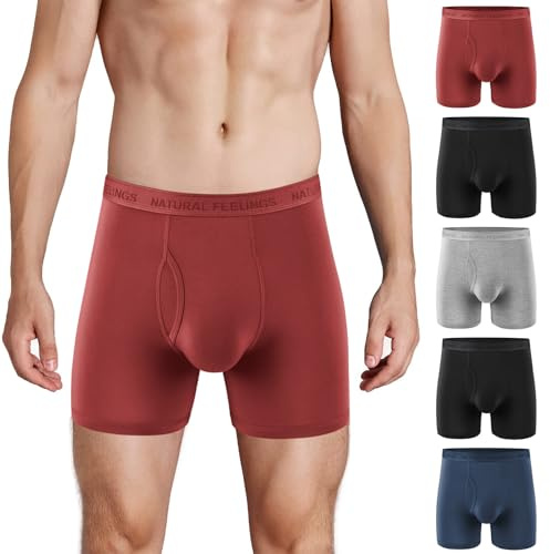 Natural Feelings Lot de 5 boxers en bambou doux et respirant pour homme, E : rouge/blanc, XL