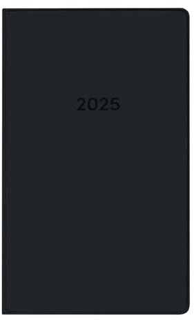 Idena 11151 - Taschenkalender 2025, Leporello-Kalender im Format 8,7 x 15,3 cm, 1 Monat auf 2 Seiten, Terminkalender mit flexiblem Einband in Schwarz und Adressheft