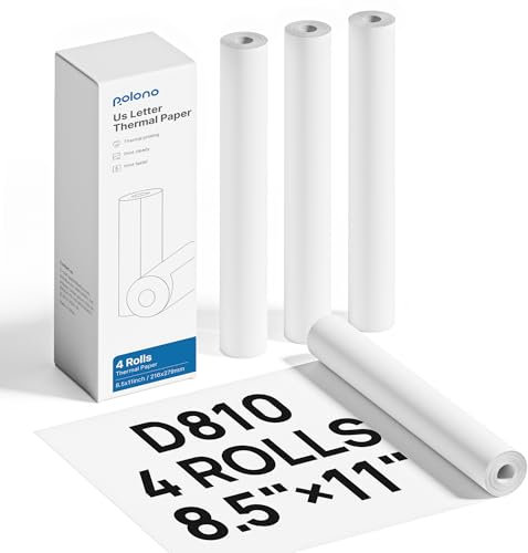 POLONO D810 Lot de 4 rouleaux de papier thermique pour imprimante thermique - 21,6 x 27,9 cm - 7 m