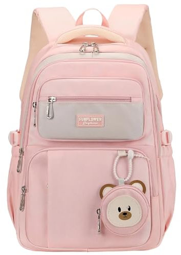 Clufar Schulrucksack Mädchen Teenager Rosa für Schule Daypack Rucksack Damen 16.3 Zoll Laptop Wasserdicht Leichter Schulranzen Schultasche School Bag Großer für College Travel Arbeit Causal,Pink