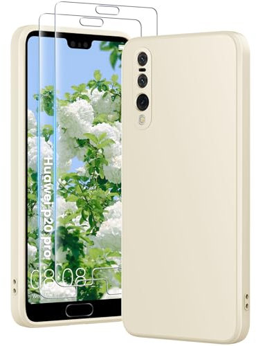 PuyaTeya Funda 3 en 1 para Huawei P20 Pro, con 2 unidades de cristal templado 9H Premium Liquid Silicona, con 4 capas resistentes a los golpes, resistente a la abrasión, forro de microfibra suave