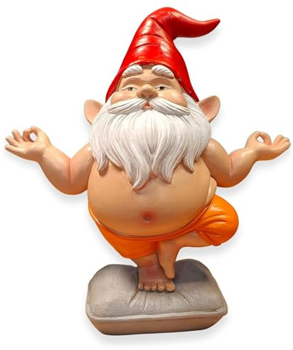 synxzen Yoga Gartenzwerg 20cm - Zen Meditation Figur mit Buddha Bauch, Wetterfest Garten Deko für Innen Außen, Lustige Zwerg Geschenk für Frauen Männer