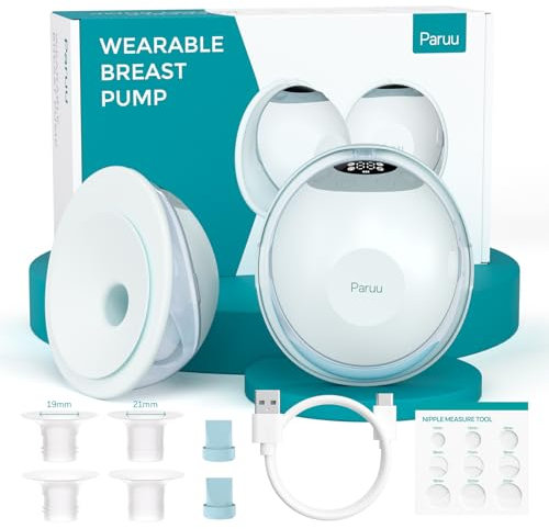 Paruu P20 Electric Breast Pump Hands Free, 4 Modes & 12 Levels Suction with 19/21/24mm Double-Sealed Flange/Insert, Wearable & Portable, Visual Design of Time and Milk Volume (2 Pack, Light Green)