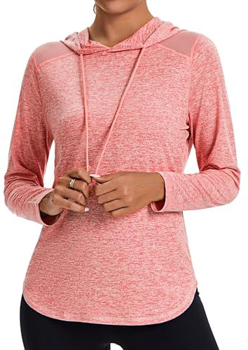 Gyabnw Long Sleeve Hoodie for Women Mesh Design and UV Protection Gym Running Outdoor Activewear Orange